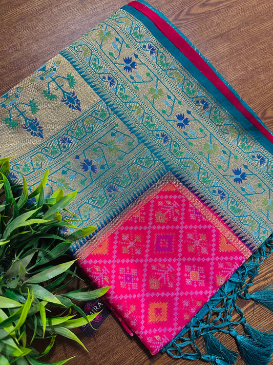 Rani Pink Patola Tussar Silk Saree