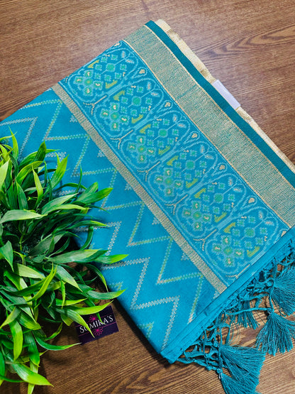 Sky Blue Patola Tussar Silk Saree