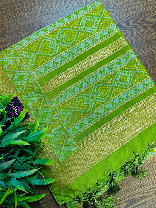 Green Patola Tussar Silk Saree