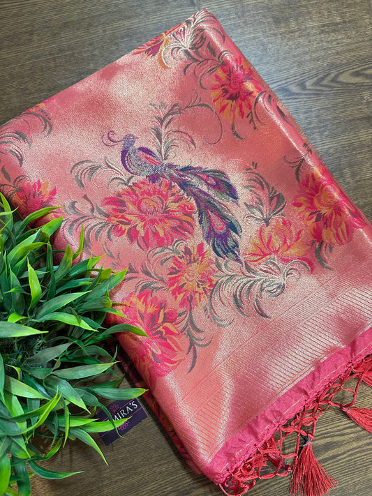 Scarlet Red Tissue Silk  Saree