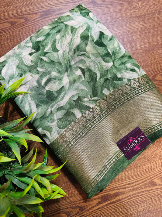 Green Floral Silk Saree