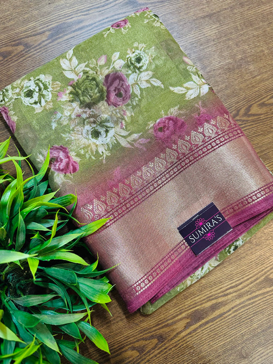 Pista Green Floral Silk Saree