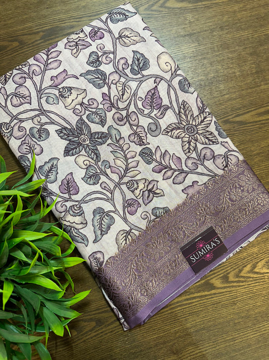 Mauve Kalamkari Soft Cotton Silk Saree