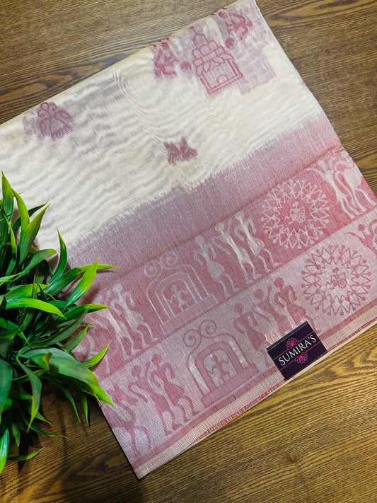 Cream and Red Warli Art Cotton Silk Saree
