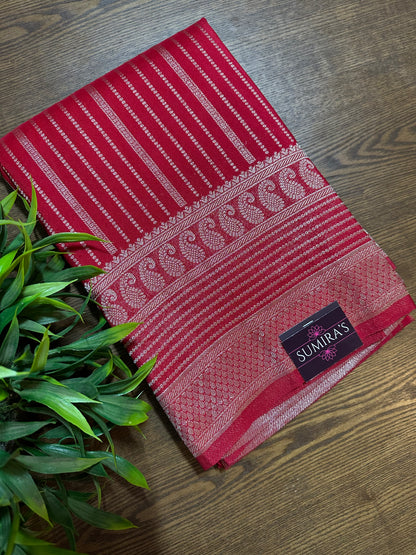 Red Silk Saree with Mysore Mango Border