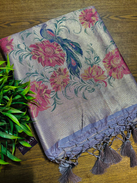 Glossy Light Purple Silk Saree