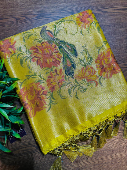 Lime Green Tissue Silk Saree