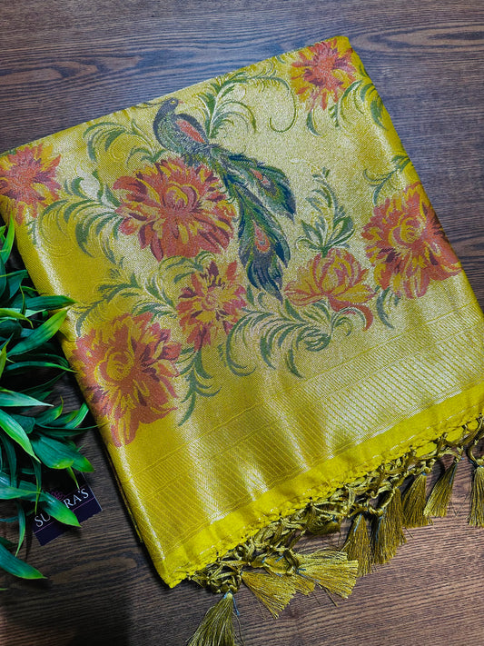 Lime Green Tissue Silk Saree