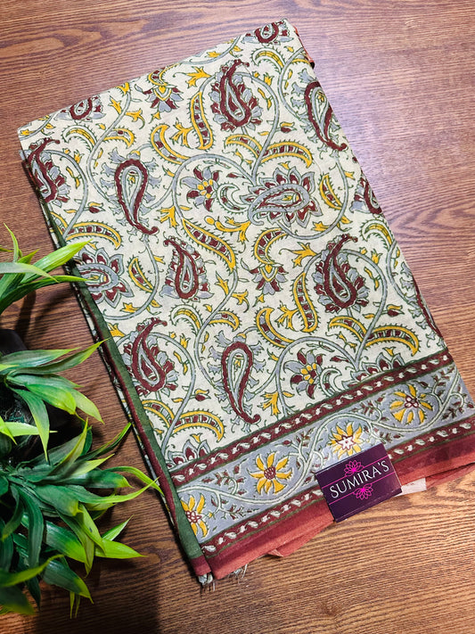 Light Green Pure Mul Cotton Hand Block Printed Saree