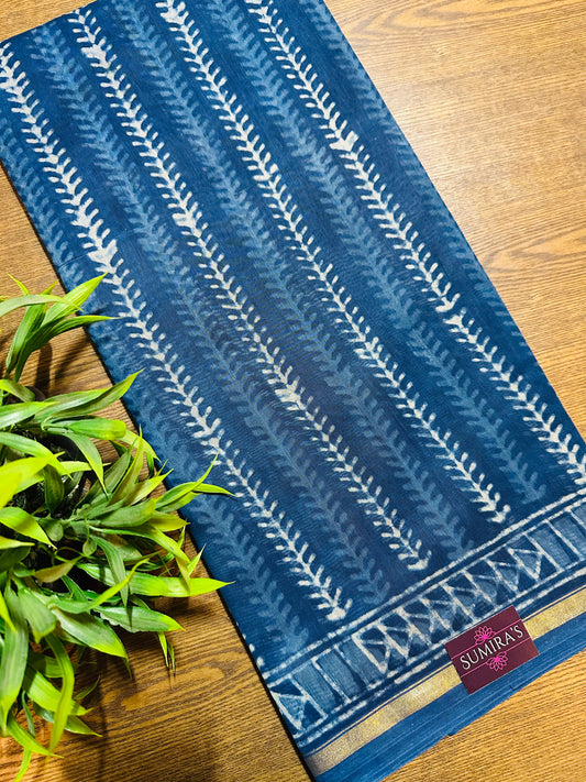 Indigo Printed Pure Chanderi Silk Saree