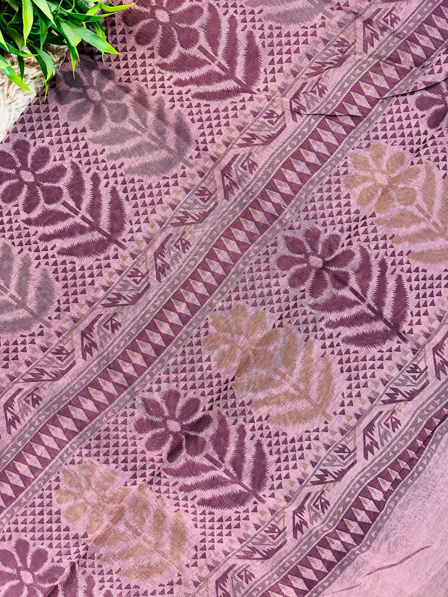 Mauve Chanderi Cotton Ikkat Printed Saree