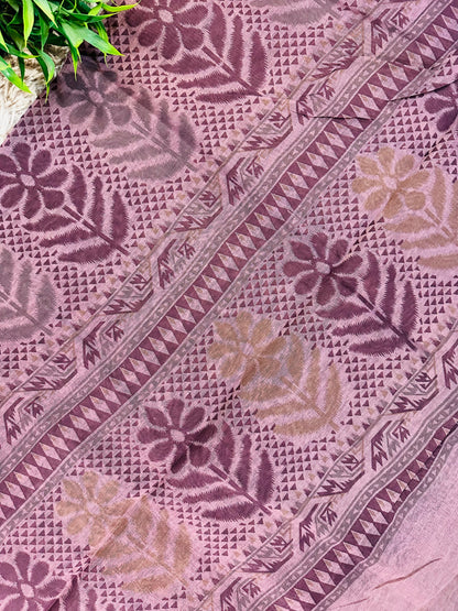 Mauve Chanderi Cotton Ikkat Printed Saree