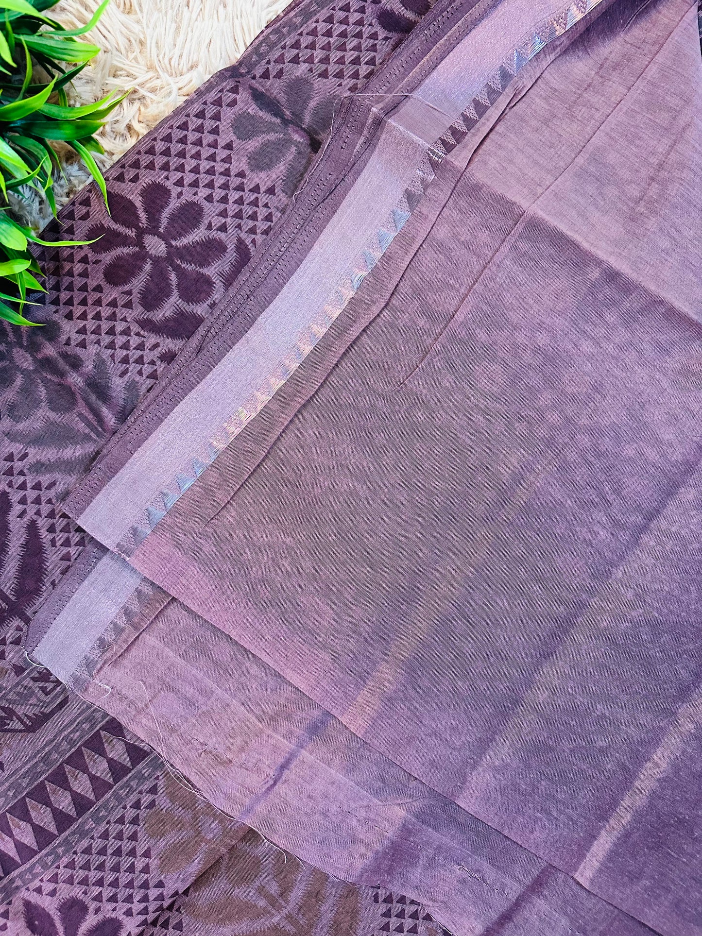 Mauve Chanderi Cotton Ikkat Printed Saree