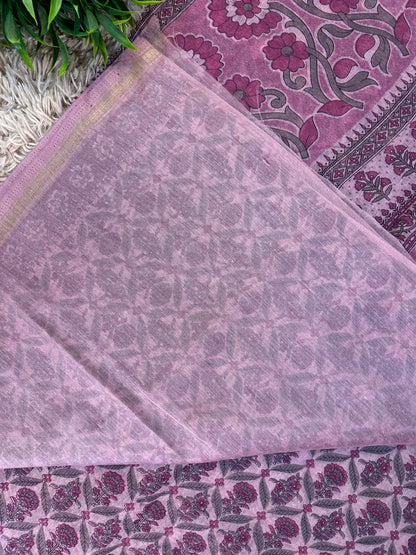 Pink Chanderi Cotton Jaal Printed Saree