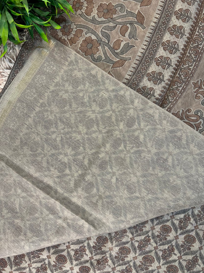 Cream Chanderi Cotton Floral Printed Saree