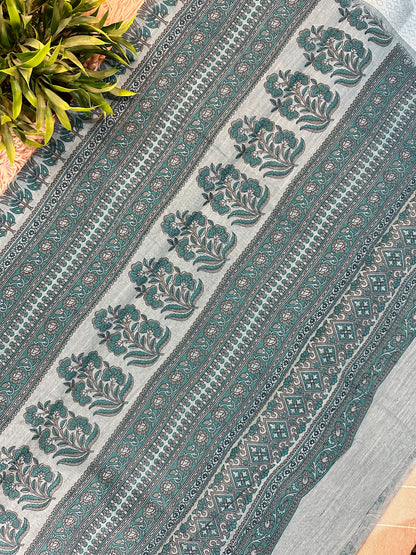 Blue Chanderi Cotton Floral Printed Saree