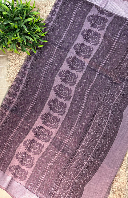 Purple Chanderi Cotton Floral Printed Saree
