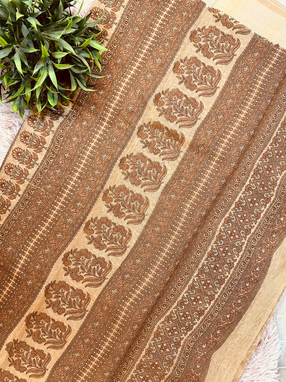 Light Brown Chanderi Cotton Floral Printed Saree
