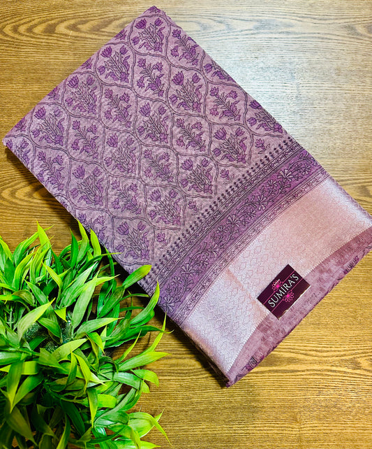 Purple Chanderi Cotton Floral Printed Saree