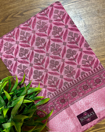 Pink Chanderi Cotton Floral Printed Saree