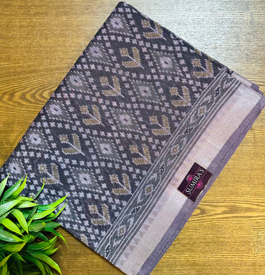 Indigo Chanderi Cotton Ikkat Printed Saree