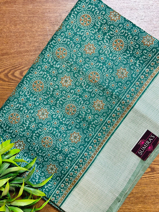 Green Chanderi Cotton Ajrakh Printed Saree
