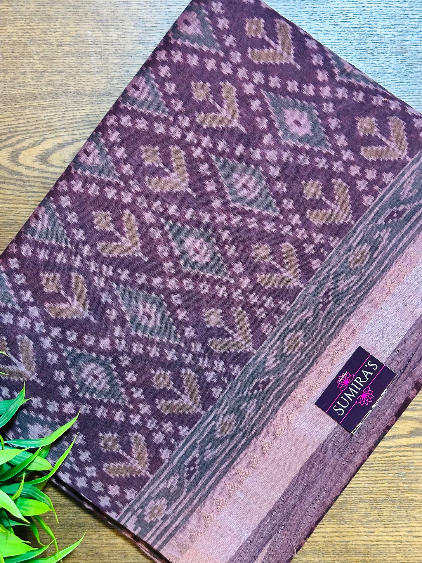 Mauve Chanderi Cotton Ikkat Printed Saree