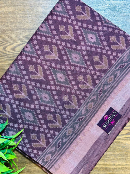 Mauve Chanderi Cotton Ikkat Printed Saree