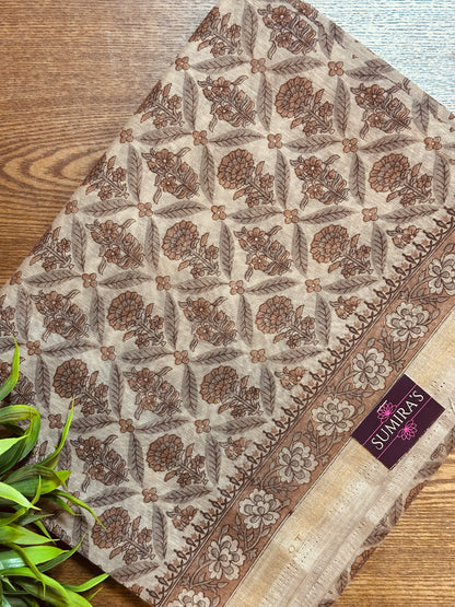Cream Chanderi Cotton Floral Printed Saree
