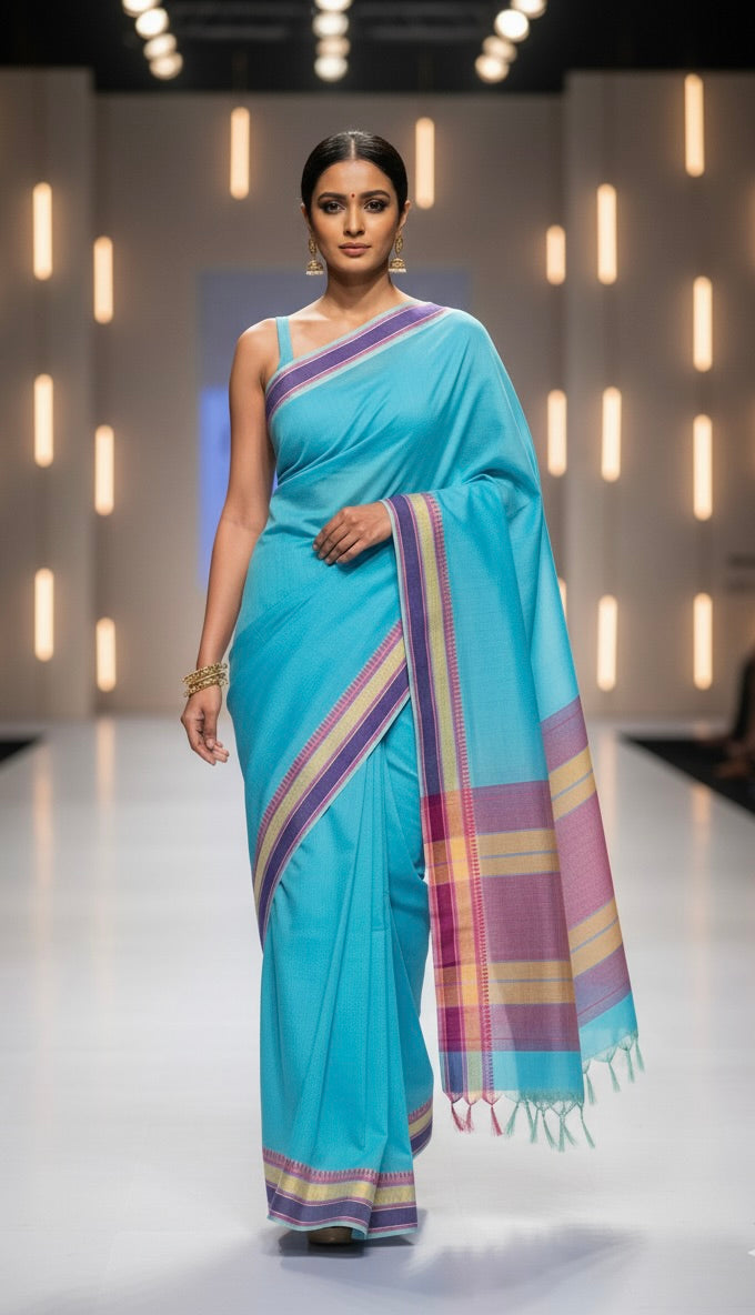 Blue Pure Mangalagiri Organic Cotton Saree