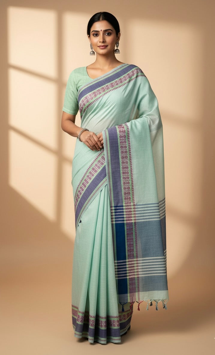 Light Blue Pure Mangalagiri Organic Cotton Saree