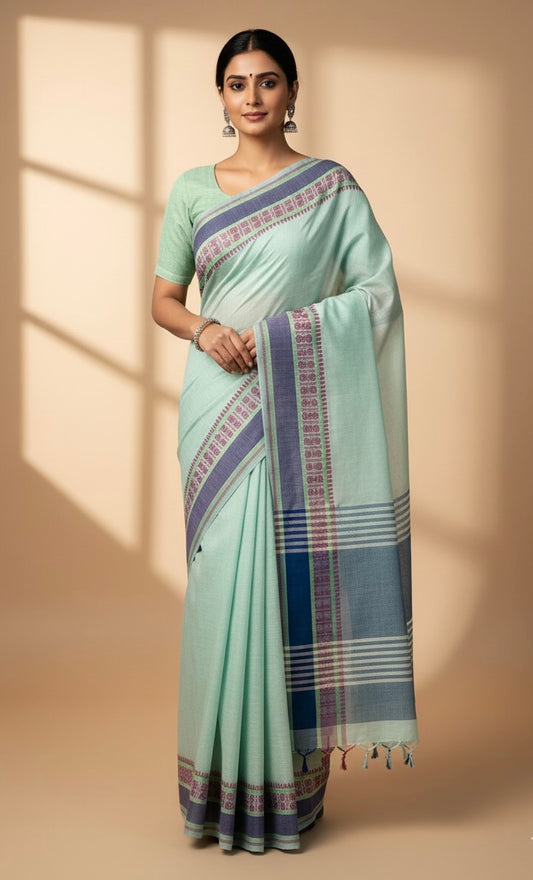 Light Blue Pure Mangalagiri Organic Cotton Saree