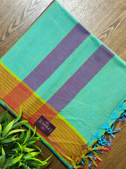 Ocean Green Pure Mangalagiri Organic Cotton Saree
