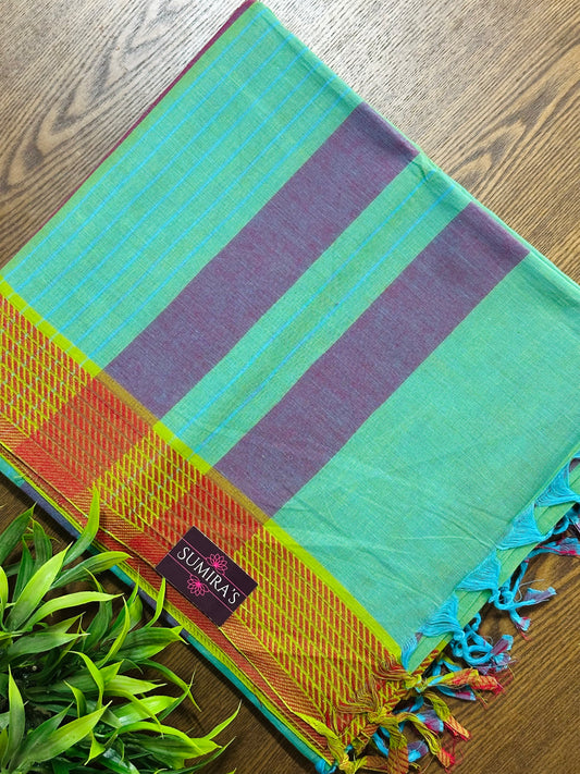 Ocean Green Pure Mangalagiri Organic Cotton Saree