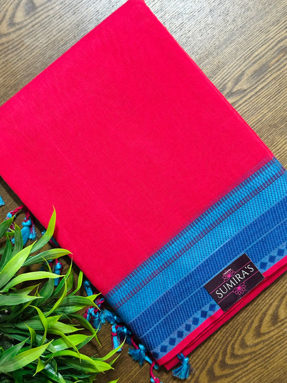 Bright Pink Pure Mangalagiri Organic Cotton Saree