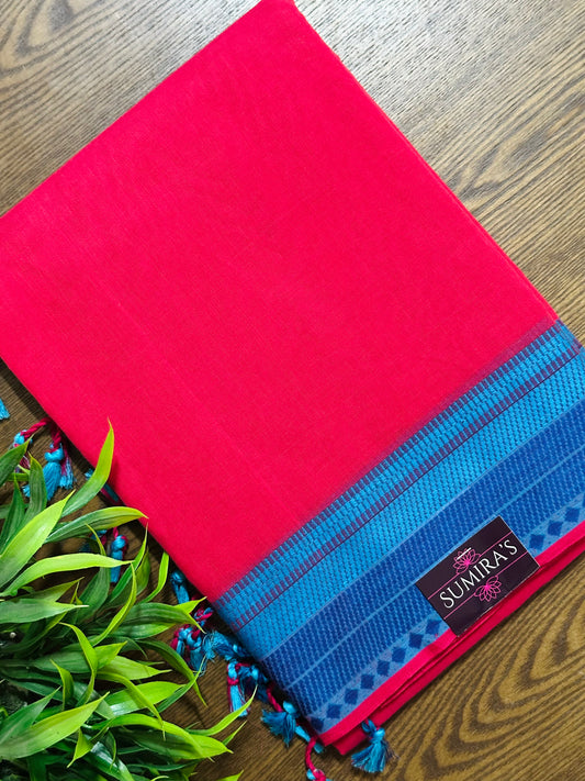 Bright Pink Pure Mangalagiri Organic Cotton Saree