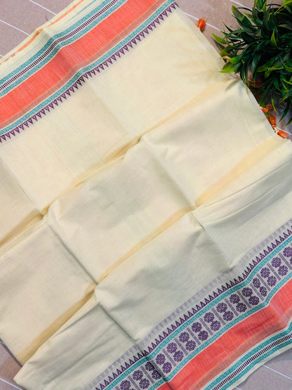 Cream Pure Mangalagiri Organic Cotton Saree
