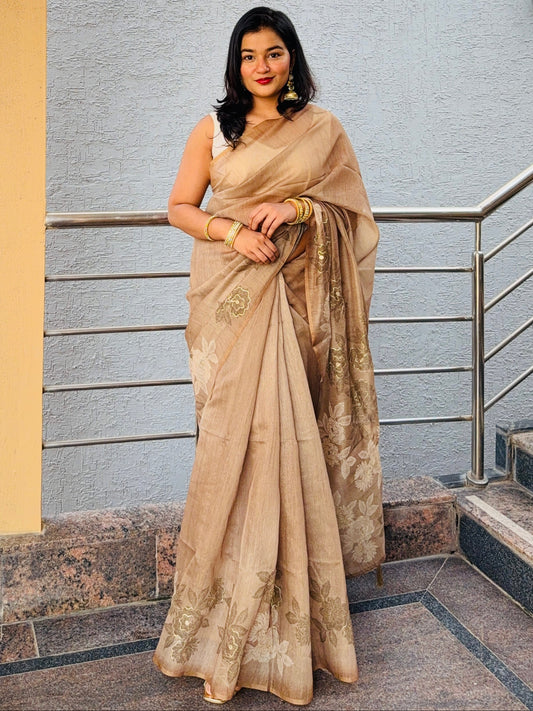 Brown Soft Tussar Silk Saree