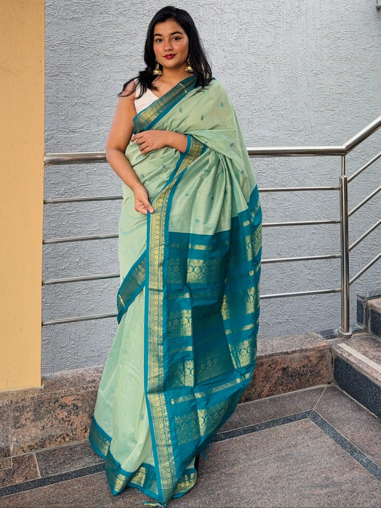 Pastel Teal Blue Pure Kalyani Cotton Saree