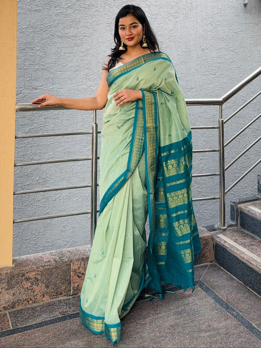 Pastel Teal Blue Pure Kalyani Cotton Saree