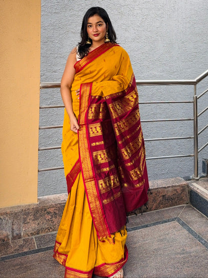 Mustard Pure Kalyani Cotton Saree