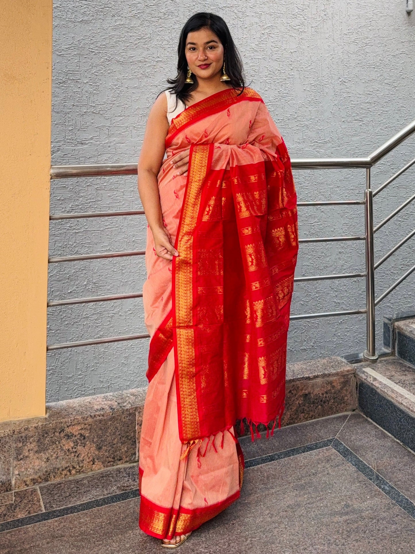 Peach Pure Kalyani Cotton Saree