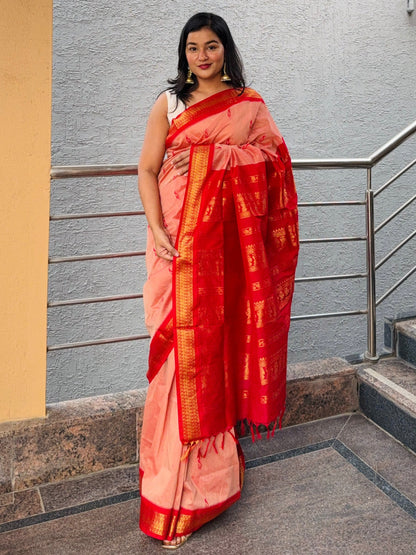 Peach Pure Kalyani Cotton Saree