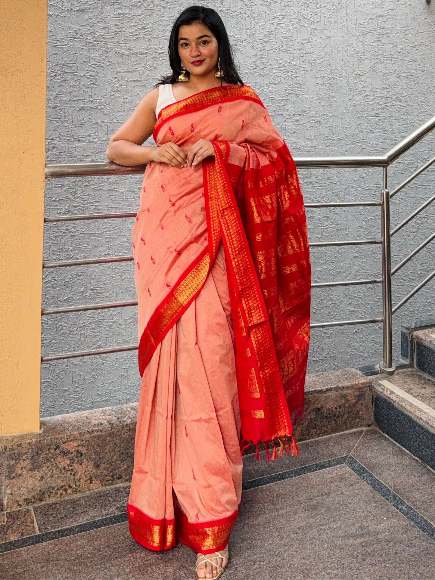 Peach Pure Kalyani Cotton Saree