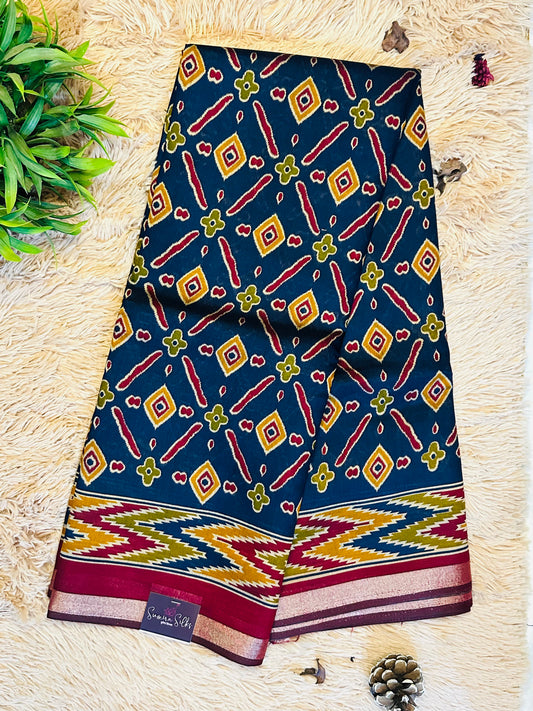 Dark Blue Maheshwari Cotton Silk Saree