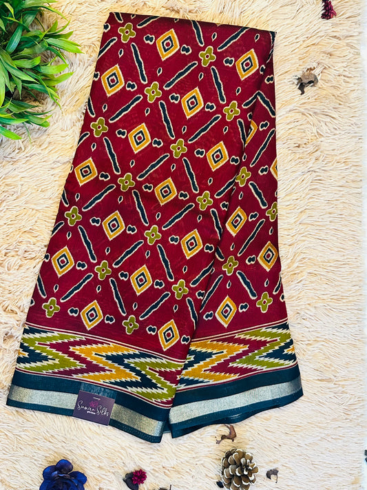 Maroon Maheshwari Cotton Silk Saree