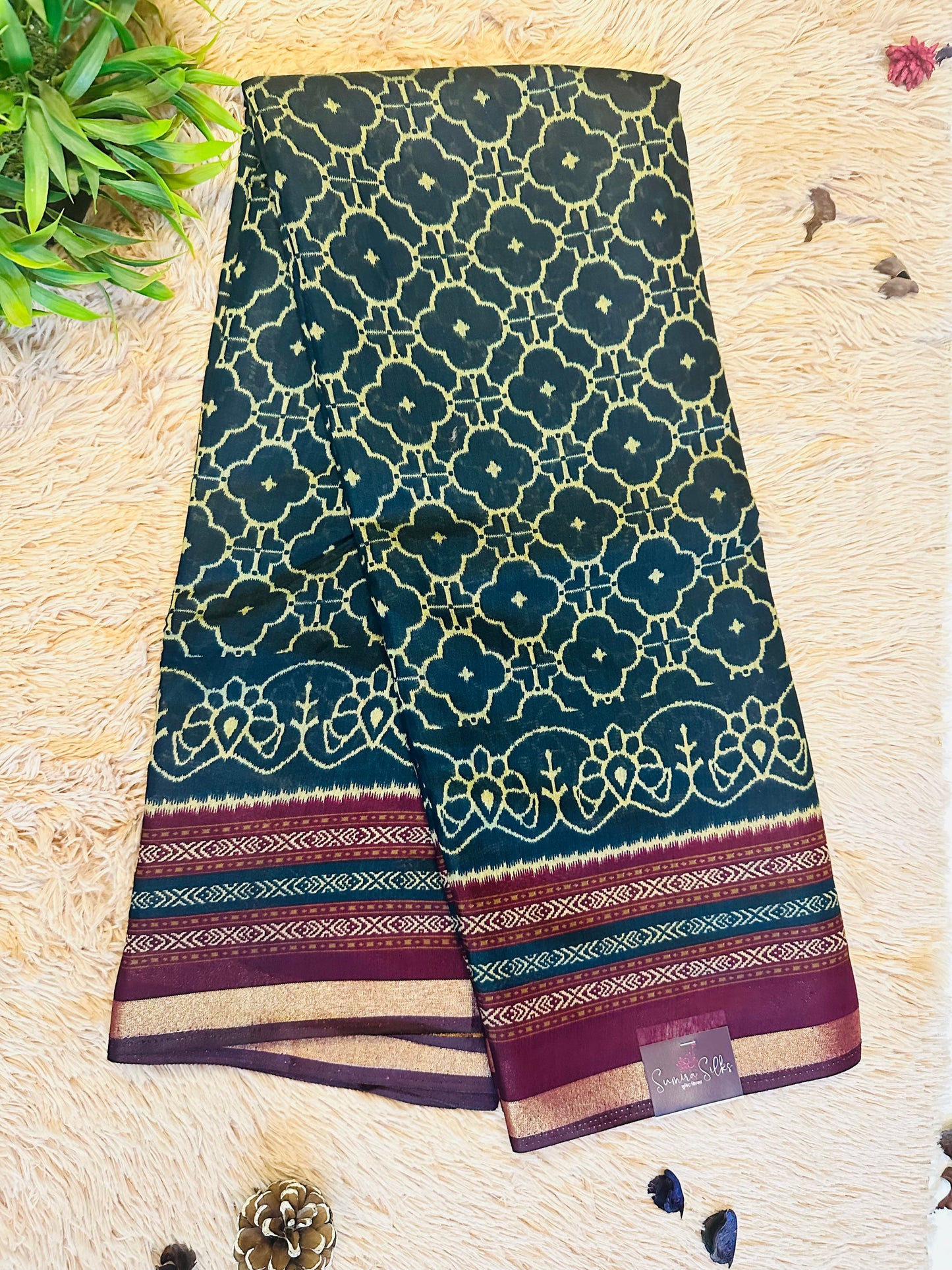 Navy Blue Maheshwari Cotton Saree