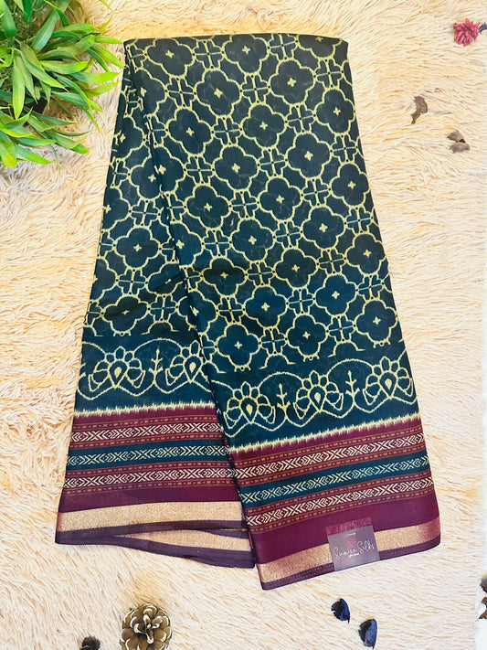 Navy Blue Maheshwari Cotton Silk Saree