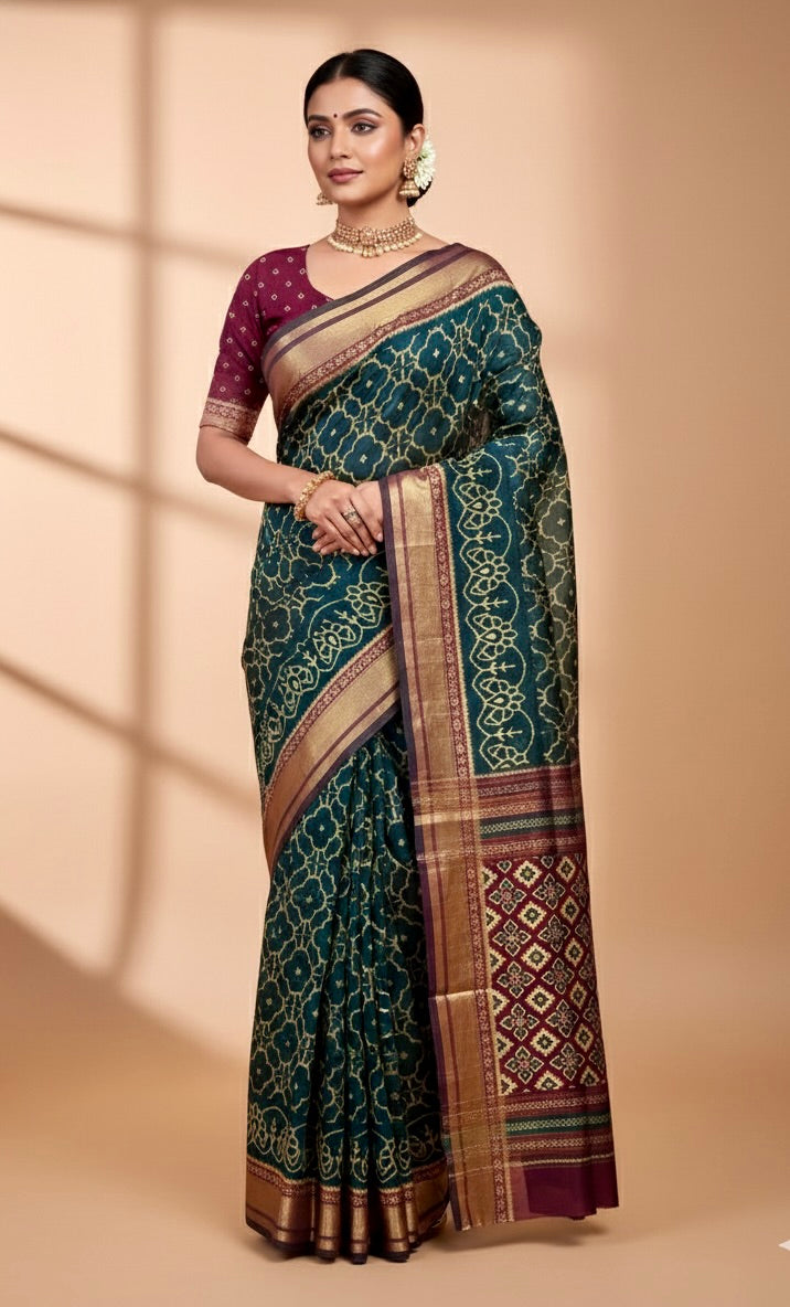 Dark Green Maheshwari Cotton Saree