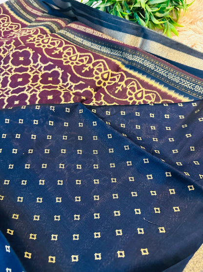 Wine Maheshwari Cotton Saree